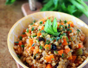 Petit épeautre à la brunoise de légumes en cocotte
