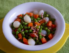 Petits pois lardons en jardinière