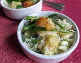 Curry de poisson et haricots verts frits
