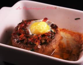 Champignons farcis au jambon de Bayonne et œufs de caille