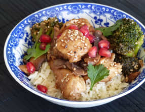 Poulet au jus de grenade et riz au gingembre