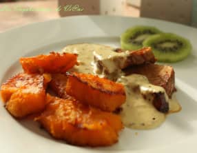 Filet mignon à la crème de kiwis et aux patates douces