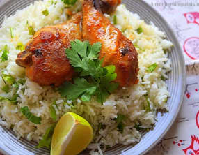 Poulet sauce soja miel et riz basmati à la coriandre