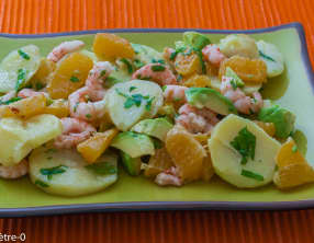 Salade de pommes de terre, crevettes et oranges