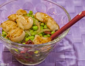 Saint jacques aux petits pois et tomates confites