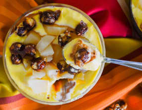 Tiramisu caramel au beurre salé, poires et noisettes caramélisées