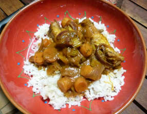 Fricassée de poulet au vin rouge