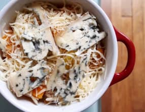 Butternut et pommes de terre gratinés à la fourme d'Ambert