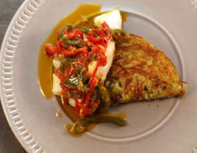 Cabillaud aux poivrons et sa crique Ardéchoise