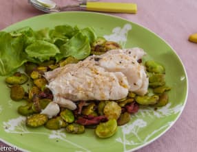 Cabillaud aux fèves et tomates confites