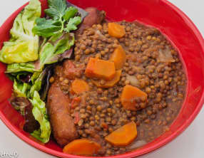 Saucisses fumées aux lentilles