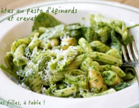 Pâtes au pesto d’épinards et crevettes