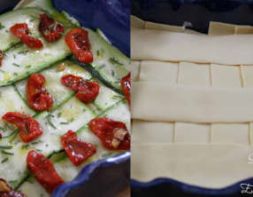 Lasagnes Saumon Fumé, Courgettes, Tomates Confites et Romarin