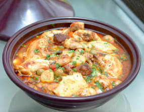 Tajine de poulet et d'agneau aux citrons confits