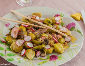 Poêlée de choux de Bruxelles, champignons, bacon