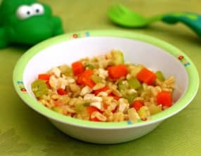 Blésotto au poulet, carotte et courgette