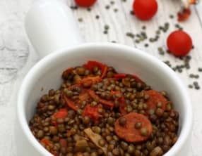 Lentilles vertes au chorizo et tomates