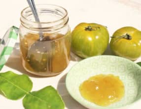 Confiture de tomates Green Zebra au feuilles de kaffir