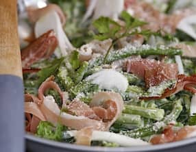 Haricots verts carbonara au jambon de pays