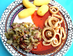 Encornets, sauce parfumée et poêlée rustique