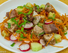 Salade de carottes, radis, concombre et dinde