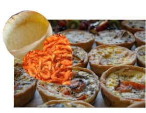 Tartelettes aux crevettes, poireaux, fromage crémeux, curry