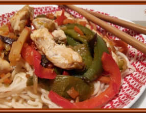 Wok de poulet aux poivrons