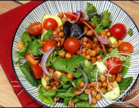 Salade de pois chiches croustillants et sa vinaigrette au citron, ail et cumin