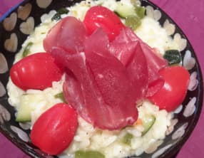 Risotto courgette poivron parmesan et sa charcuterie italienne