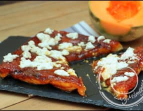 Tatin de melon au thym et chèvre frais