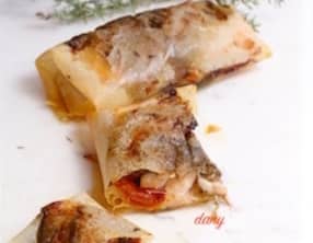 Nems au saumon tomate confite et caviar d'aubergines