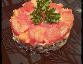 Pavé de saumon au tartare de tomates à la confiture d'oranges