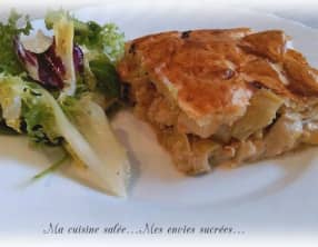 Tourte aux noix de saint-jacques et poireaux