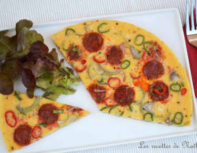 Omelette au chorizo, échalote et piment doux du Chili