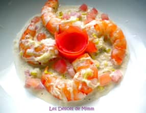 Gambas à la fondue de poireaux et sauce crème