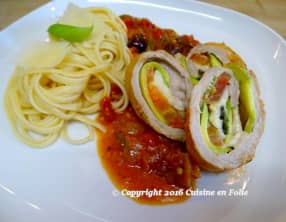 Involtini courgette, tomate, mozzarella sauce tomates et piment, Pitacou Tomate