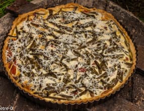 Quiche aux champignons, jambon et haricots verts