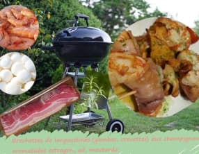 Brochettes de langoustines aux champignons, parfum estragon
