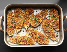 Aubergines aux amandes et graines de sésame