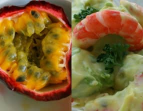 Verrine avocat crevettes et fruit de la passion