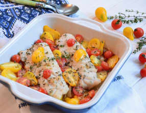 Lieu et tomates cerises rôties au four