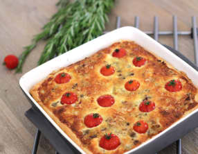 Tarte au boeuf, oignons et tomates cerises