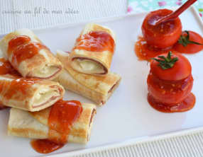 Wraps au fromage de chèvre, jambon fumé Ganda et confiture de tomates