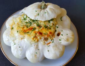 Pâtisson farci poulet, champignon et gratiné au Chaumes