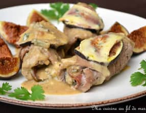 Involtini de veau aux figues et jambon de Parme, sauce au cambozola et Porto rouge