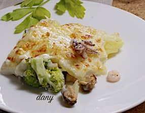 Gratin de fruits de mer pommes de terre et brocoli