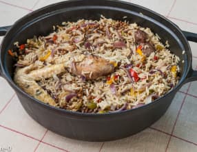 Poulet au riz et lentilles