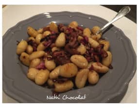 Gnocchis poêlés, champignons et lardons