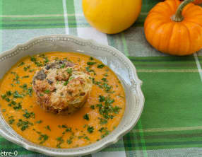 Soupe de potimarron, gâteau de pain perdu aux cèpes
