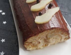 Chestnut mousse, pear and chocolate log
